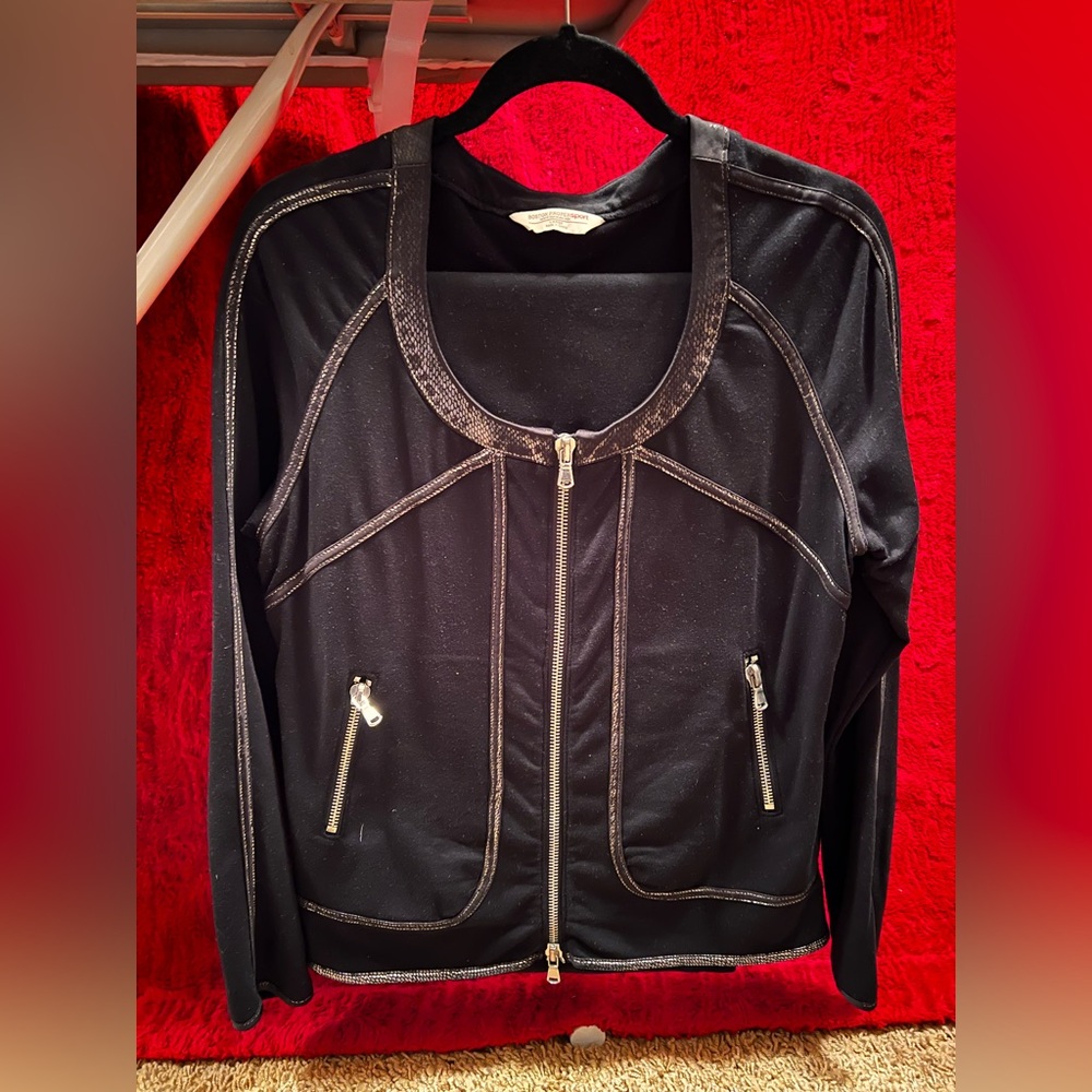 Boston Proper Black Bomber Jacket w/ Zipper Accents matching pants same details